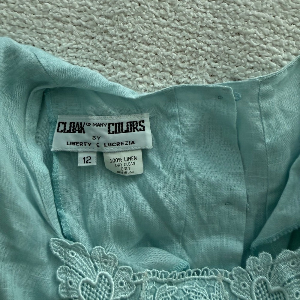 Cloak Of Many Colors Liberty & Lucrezia Set Sz 12 Linen Lace Mint Top Skirt VTG - Picture 7 of 14